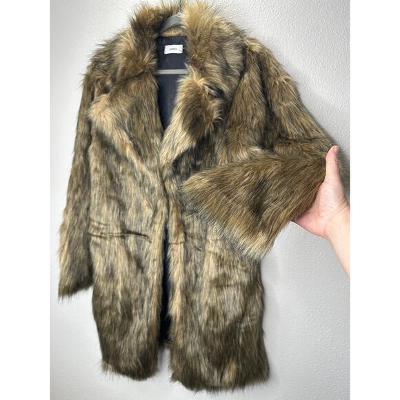 Umren Tan & Black Luxury Faux Fur Shaggy Coat Small